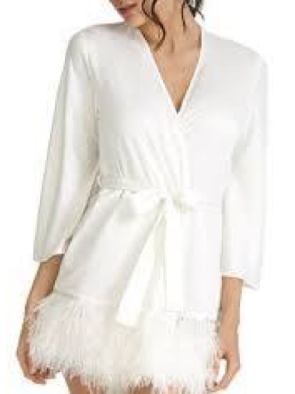 Rya Collection White Feather-Trim Wrap Robe